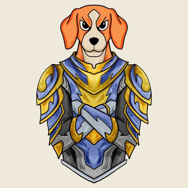 Ritter Hund Hunderasse Beagle mit Rüstung