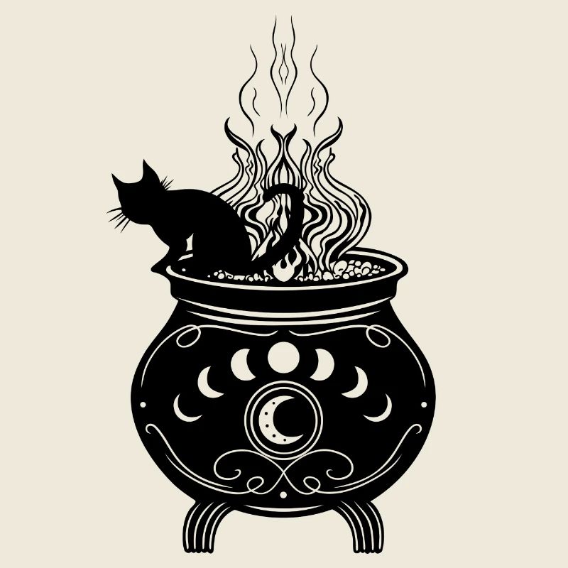 Cauldron Cat Halloween Phases de lune