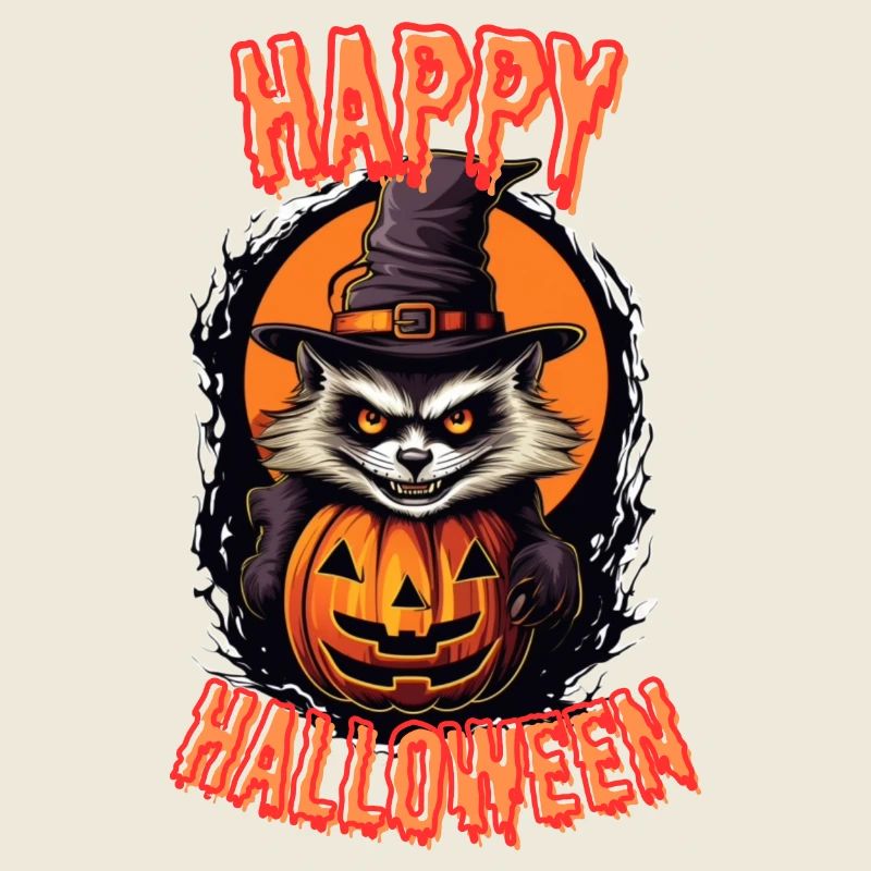 Creepy Cat Witch with Pumpkin