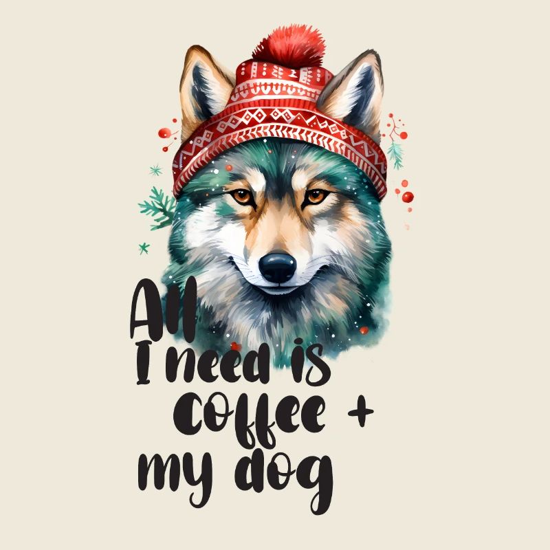 Café et chien au chapeau d’hiver