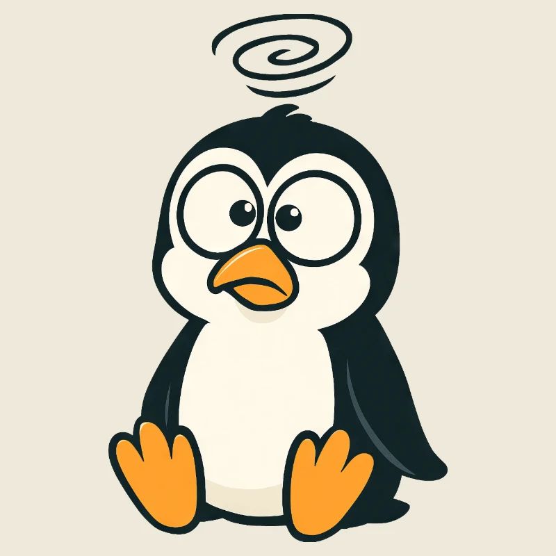 Mignon confus pingouin dessin animé louche étourdi