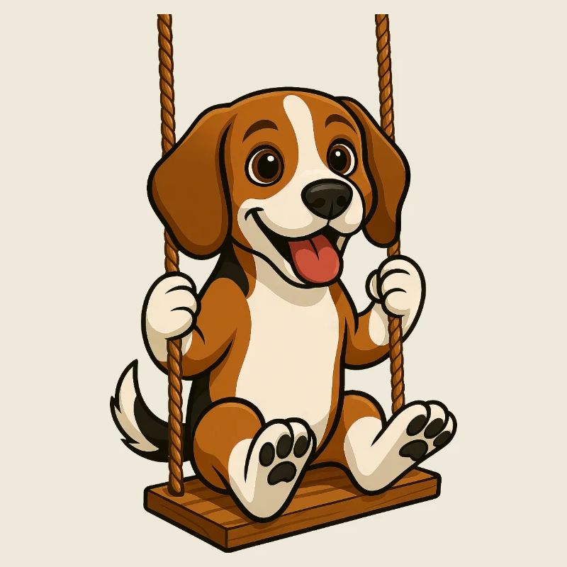 Chien beagle joyeux sur l’aire de jeux de la balançoire