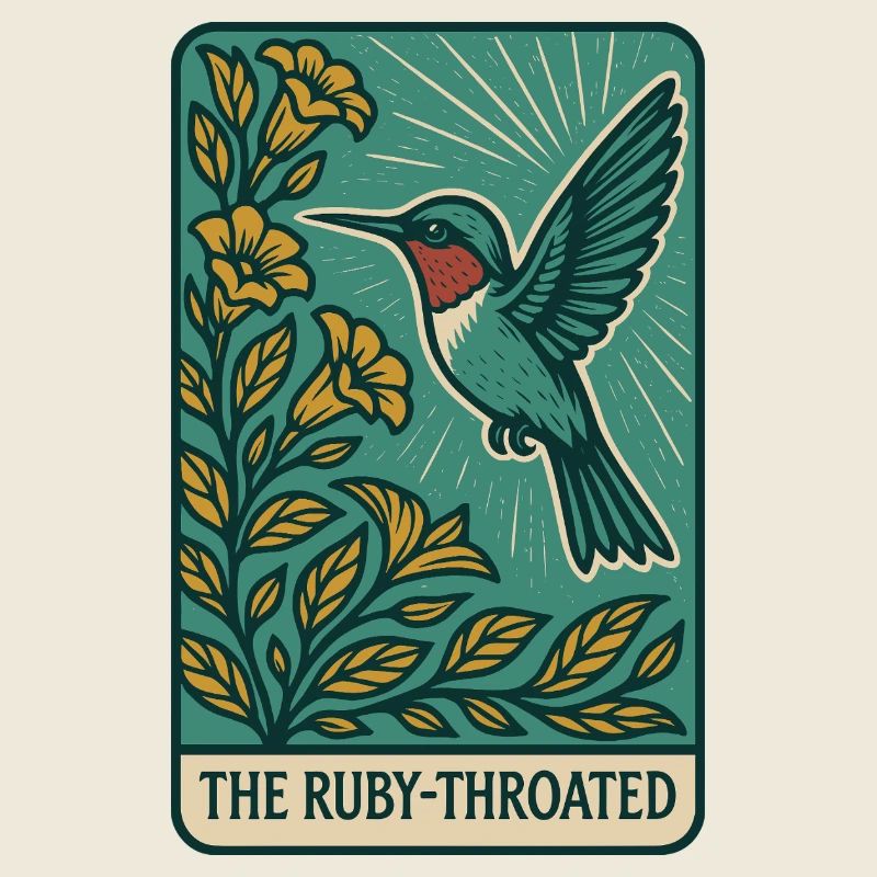 Colibri et fleurs – Oiseau botanique vintage