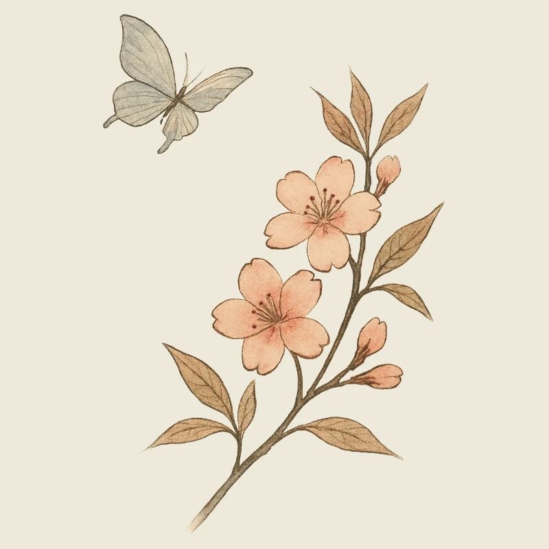 Aquarelle Fleur Branche Papillon