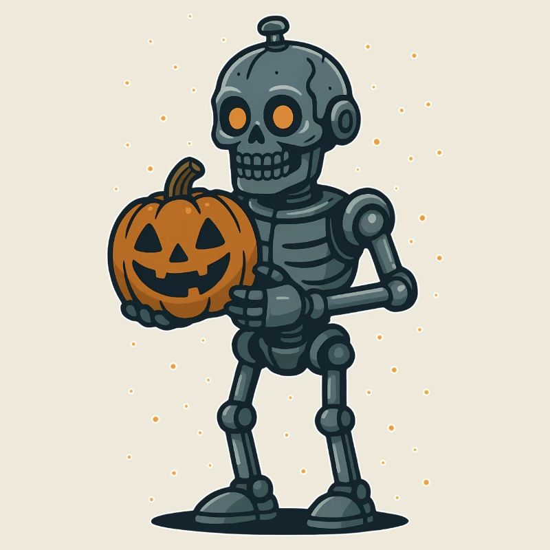 Squelette avec citrouille Halloween dessin animé