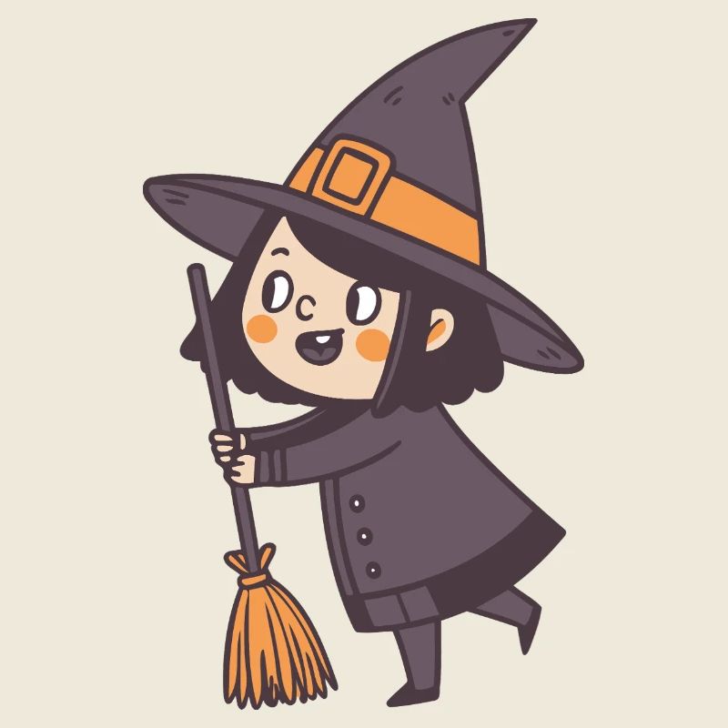Merry Witch with Orange Broom