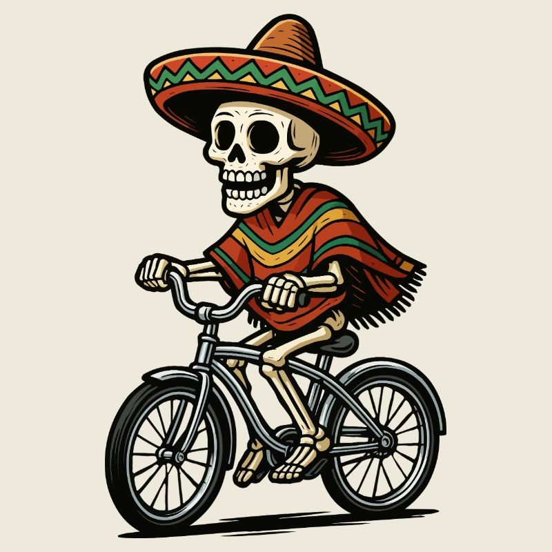 Skeleton on Bicycle in Sombrero