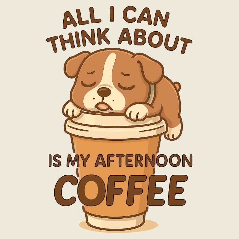 Tired dog only thinks about coffee