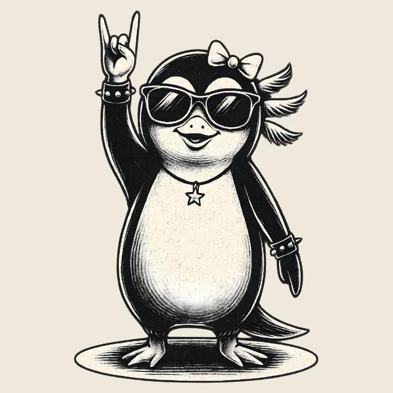 Rocking penguin with sunglasses