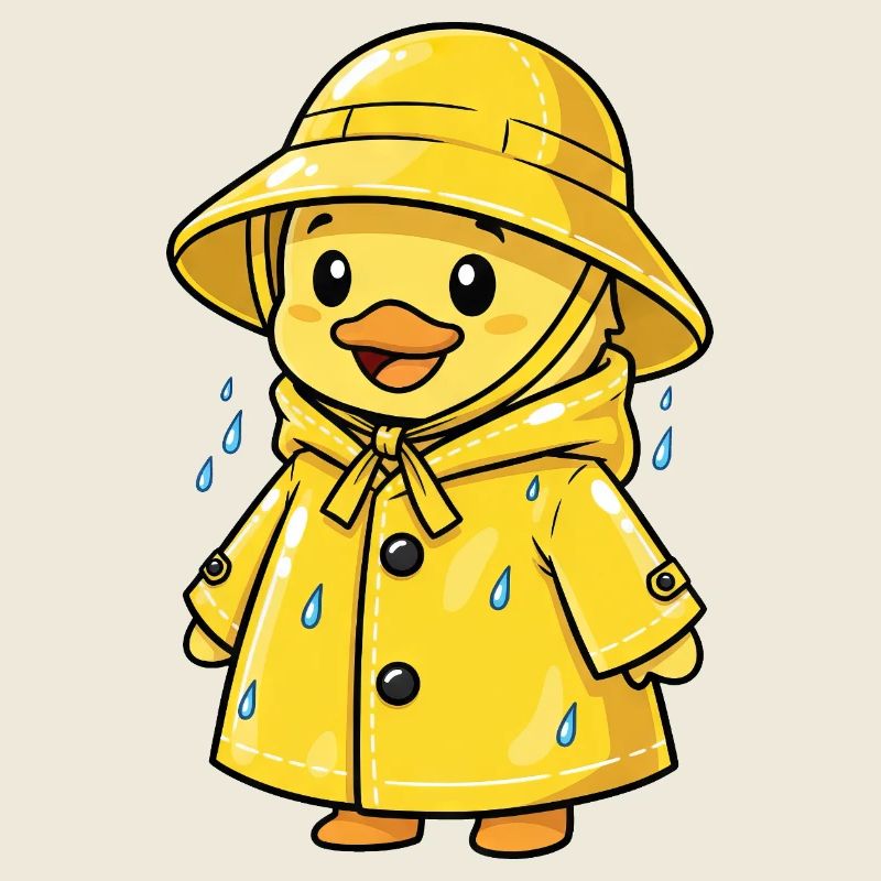 Dessin animé mignon, canard, pluie, météo, eau