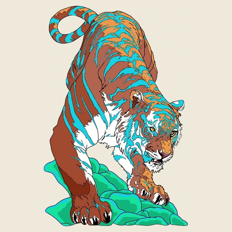 Tigre bleu turquoise sur rocher