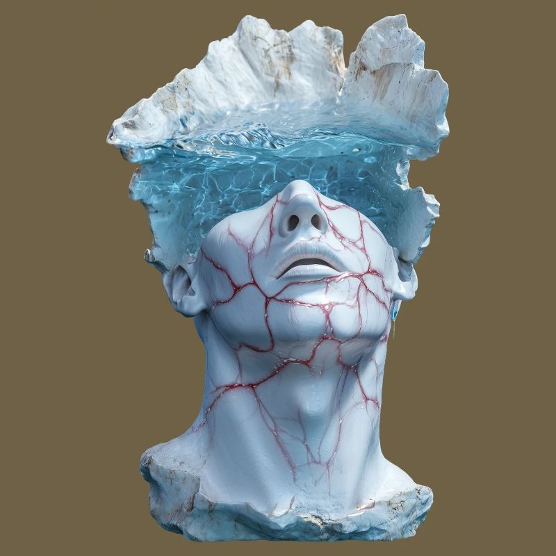 surreal marble statue bust