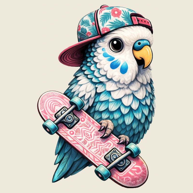 Cooler Skateboard-Vogel mit Cap – Streetstyle Desi