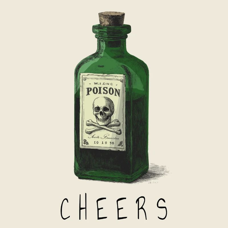 Green poison bottle with skull