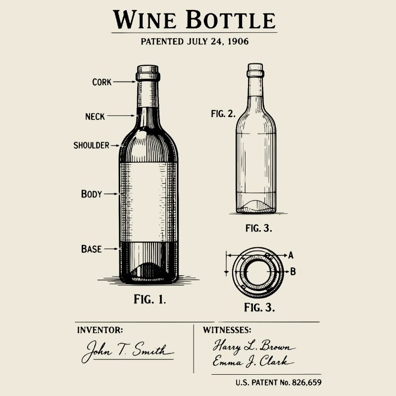 Print of 1906 Wine Bottle Design. Vineyard Decor. 