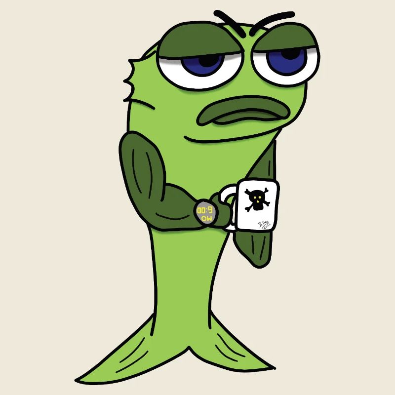Poisson fatigué avec tasse de café