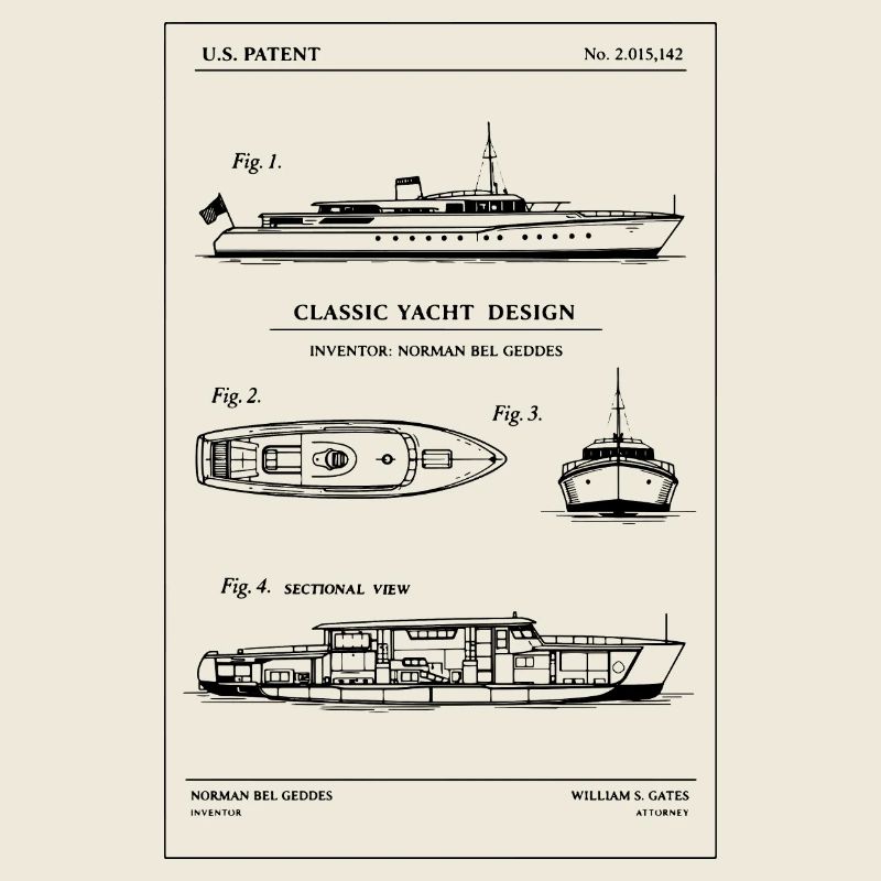 Yacht Blueprint Line Art