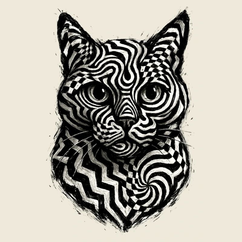 Chat Op Art Hypnotic Monochrome