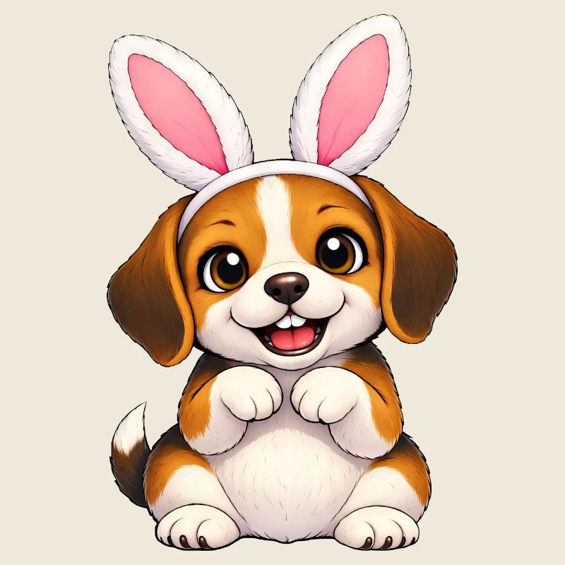 Cute Beagle Dog with Bunny Ears Easter Cartoon