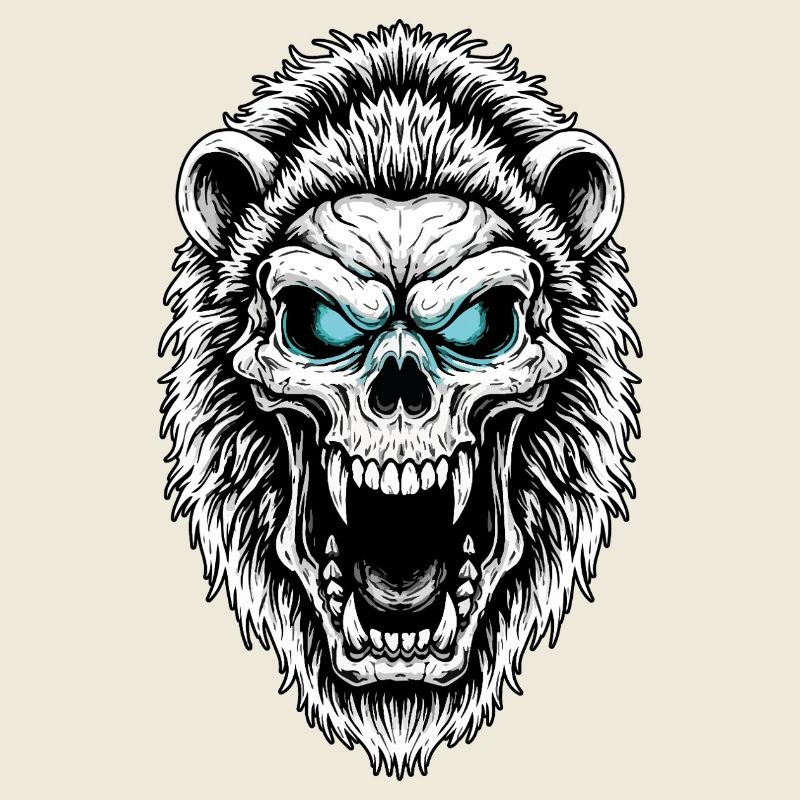 Frosted Lion Skull Totem Bright Blue Eyes
