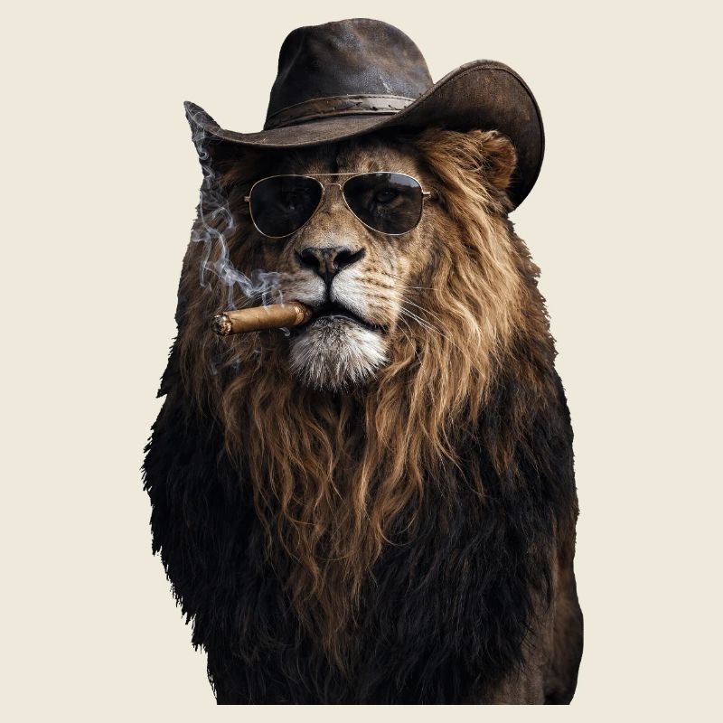 Löwe mit Hut, Sonnenbrille und Zigarren