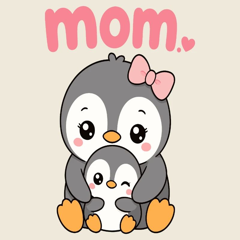 Penguin mom and chick