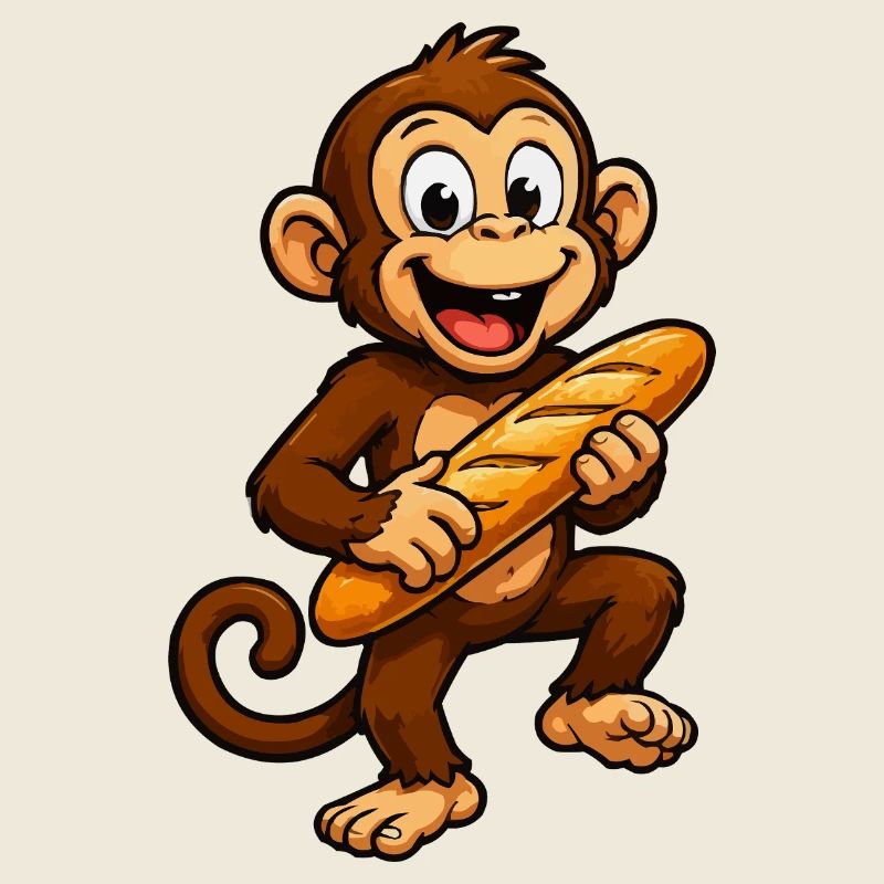Monkey with Baguette Cartoon