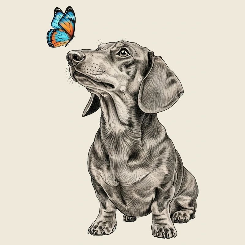 Teckel avec motif papillon Éventails de chien Vintage