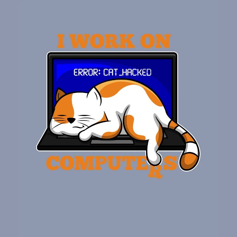 Katze und Computer, die Programmierergeschenk zerhacken