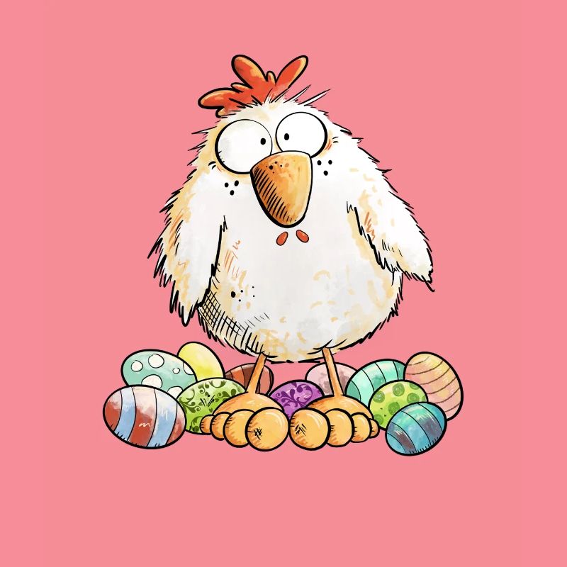 Easter Chicken with Easter Eggs Easter Motif Chickens Fan