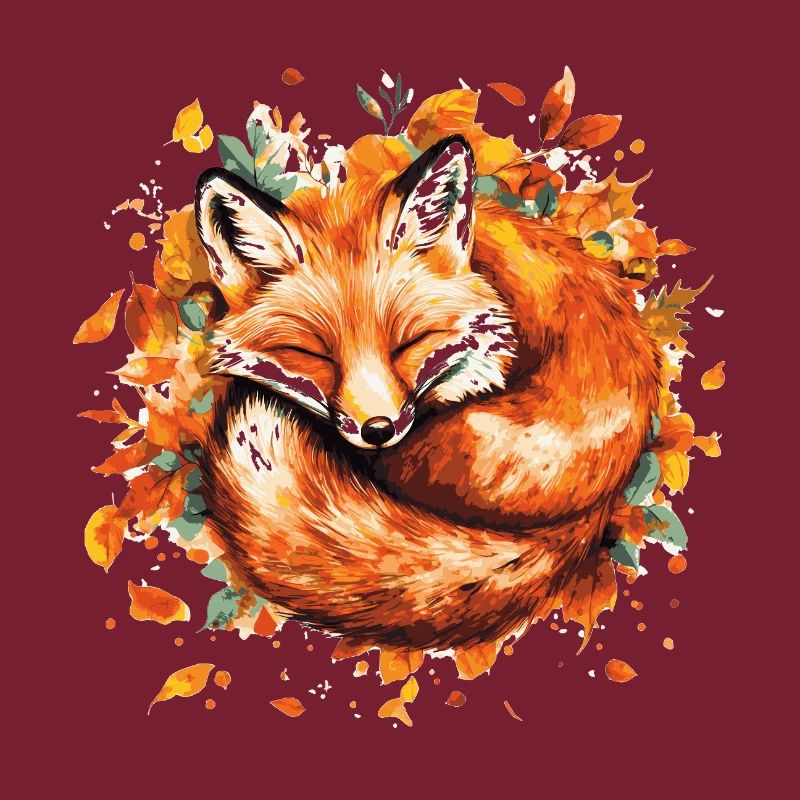 Fuchs schläft im Herbstlaub