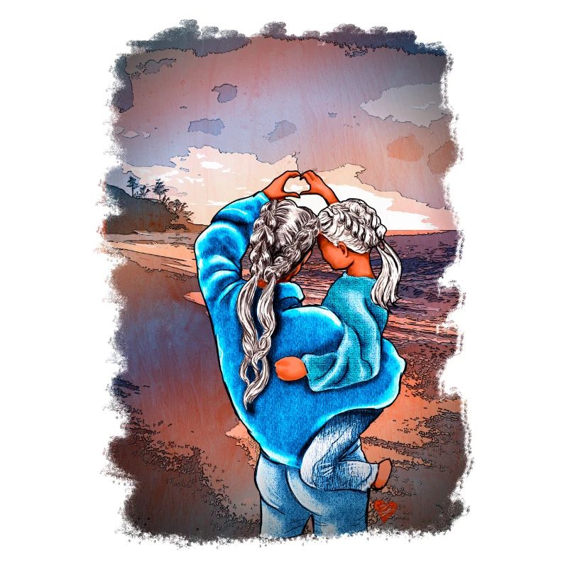 MutterTochter Liebe Strand Meer Illustration blond