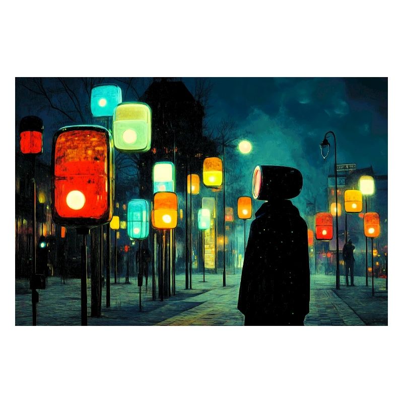 Night lamp path in neon light Ampelmännchen