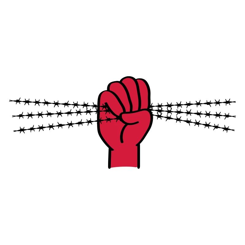 Protest symbol with barbed wire. Clenched fist.