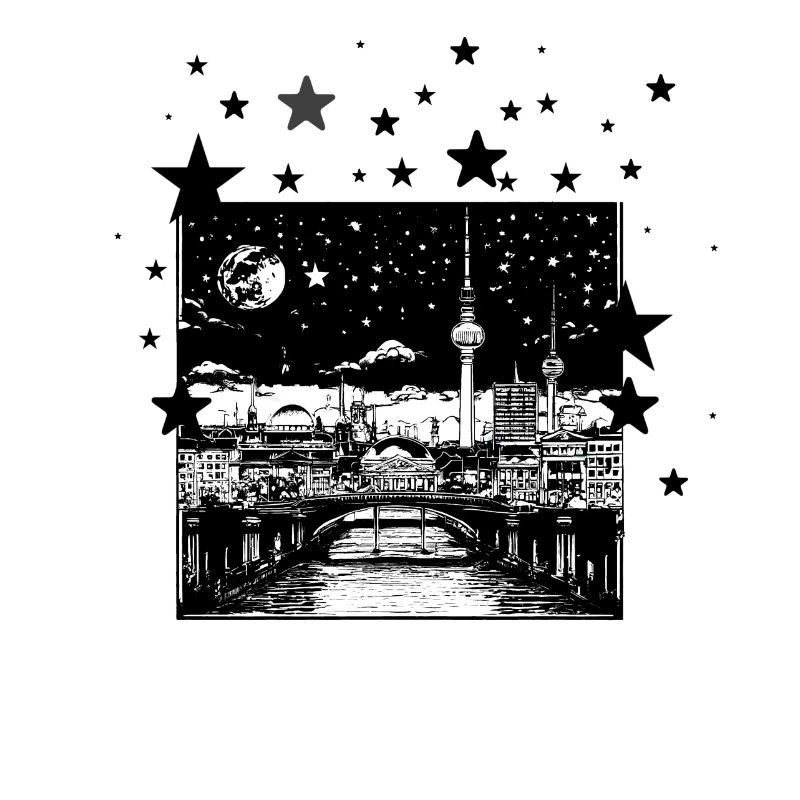 Berlin,skyline,stars,stencil,at night