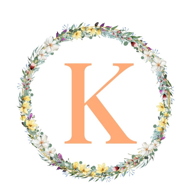 K Monogramm, Blumen-Kranz, personalisierbar