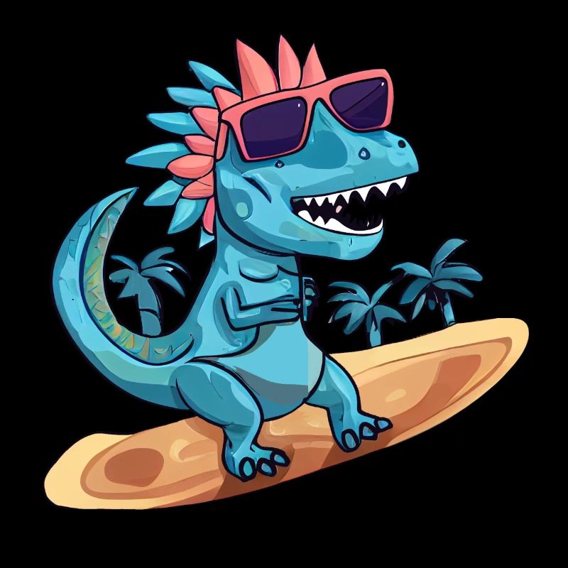 Dino Dinosaurier auf Surfboard mit Sonnenbrille