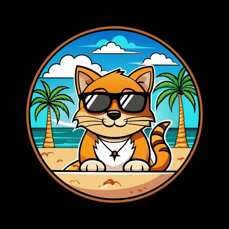 York Chocolate Cat Breed Cartoon Sunglasses Beach