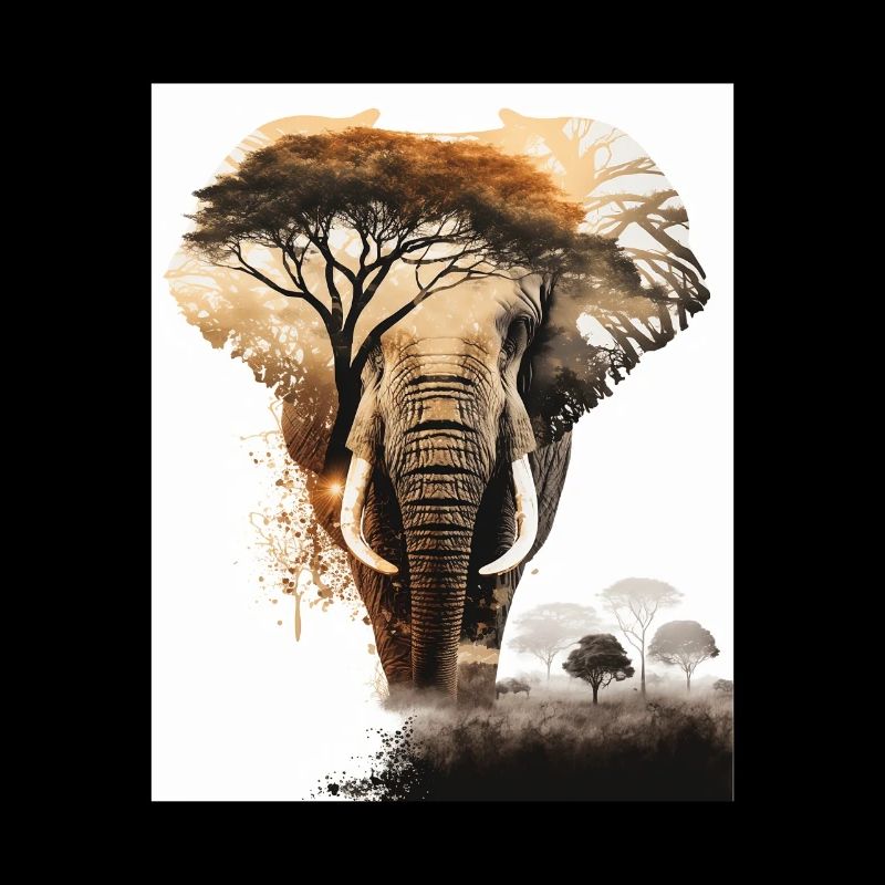 Double exposition éléphant et savane