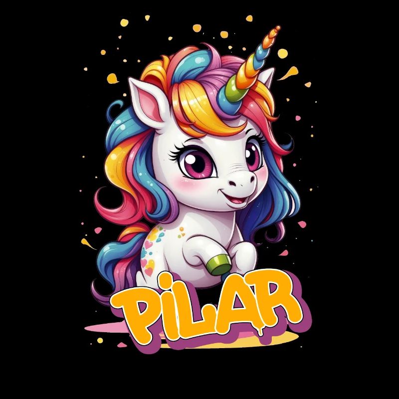 PILAR - Schöner Mädchen Name mit süßem Einhorn