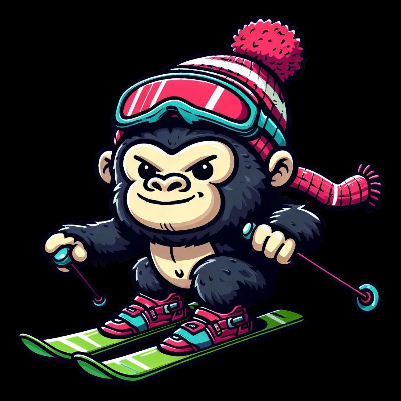 Monkey Gorilla Chimpanzee Ski Holiday Skier Design