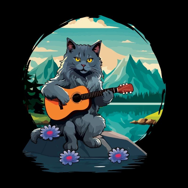 Mountain Cat Plays Guitar Instruments Rocker