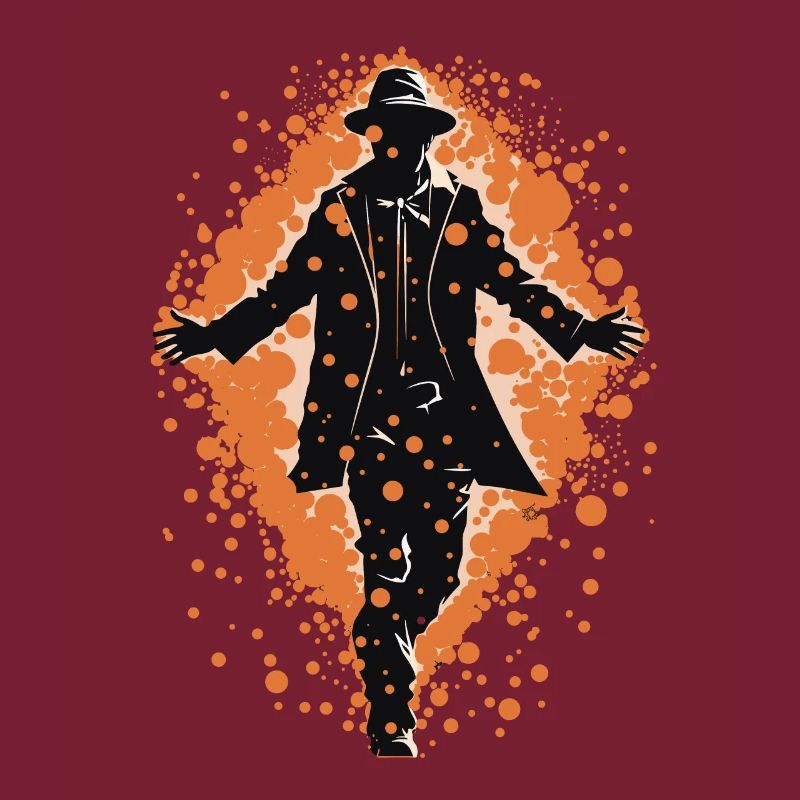 Silhouette eines Mannes, der geht, orangefarbener Hintergrund
