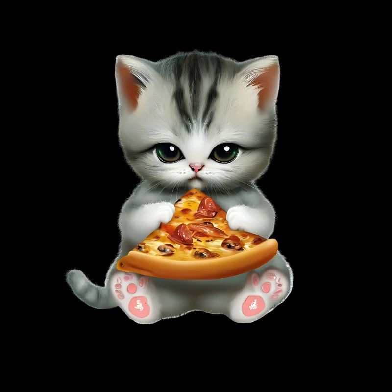 Cat eats pizza