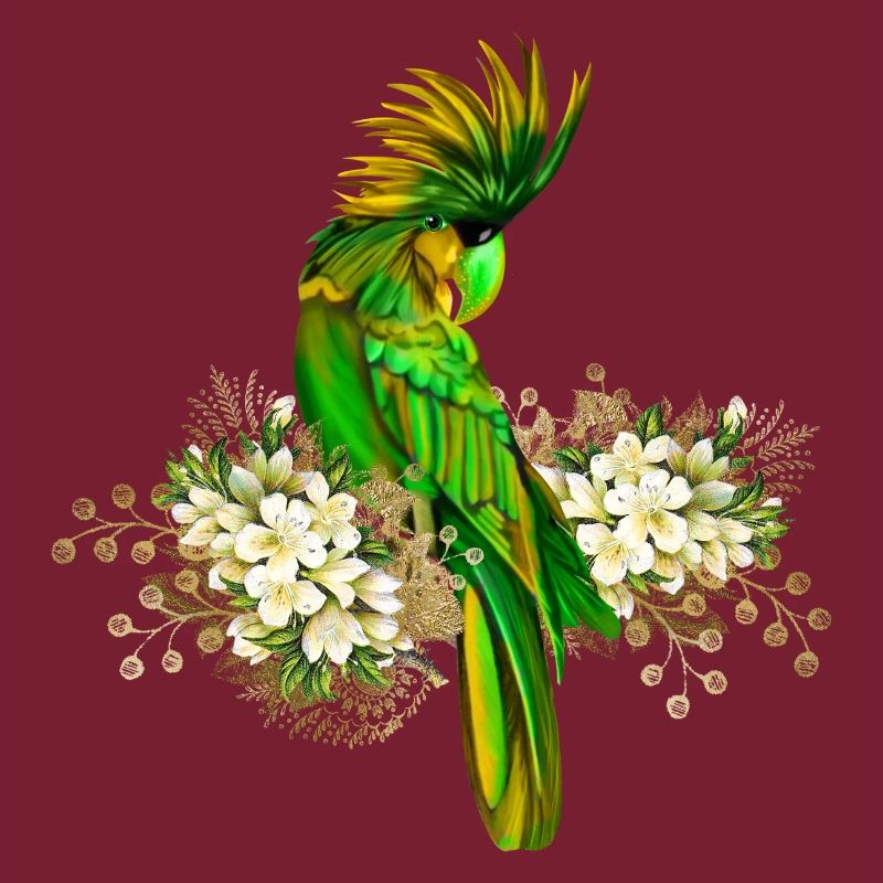 Perroquet mignon avec des fleurs