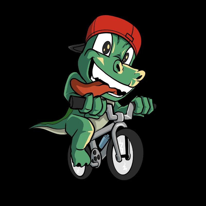 Dinosaur rides bicycle