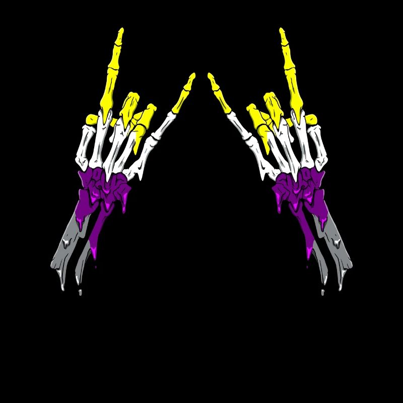Non Binary Pride Flag Devil Horn Skeleton Subtle