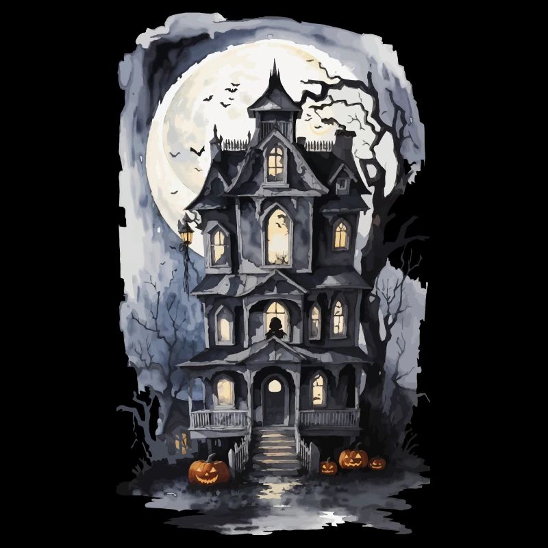 Witch House Full Moon Bat Spell Pumpkin Art