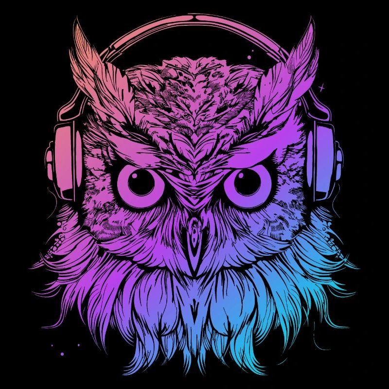 Eule Nachteule Techno Party Tier Kopfhörer DJ Rave