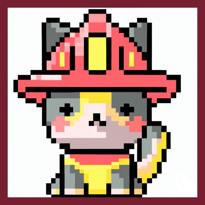 Cat Firefighter, Uniform, Pixel Art